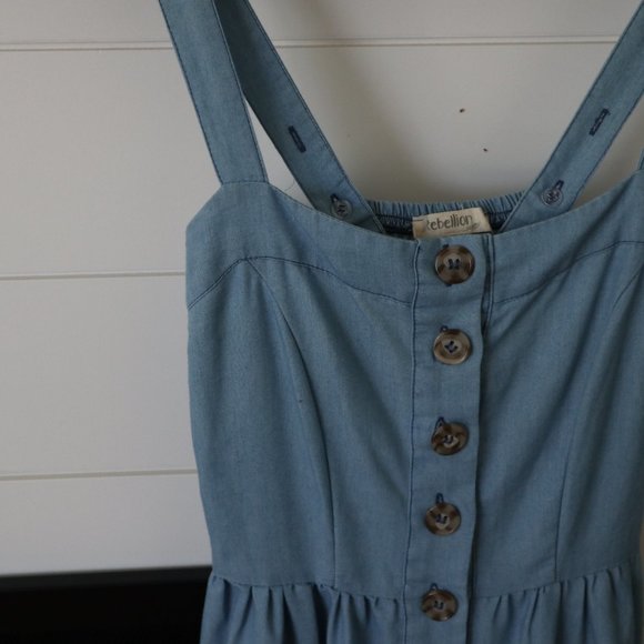 Blue "Denim" Button Down Dress - Picture 3 of 9